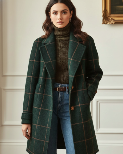 Tina | Retro kaput od tvida s kariranim reverom