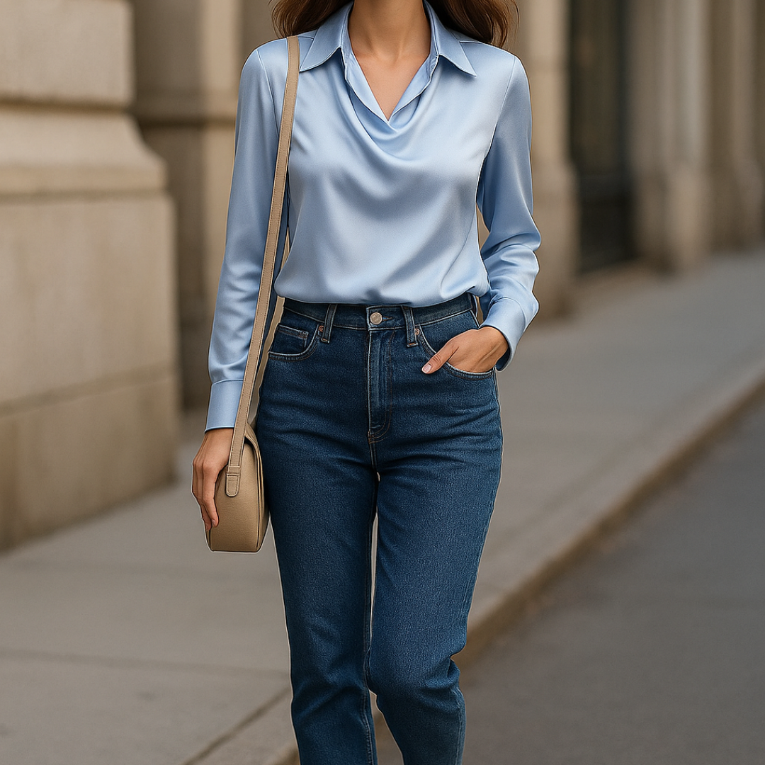 Noelle™ | Sjajna bluza s plisiranim ovratnikom